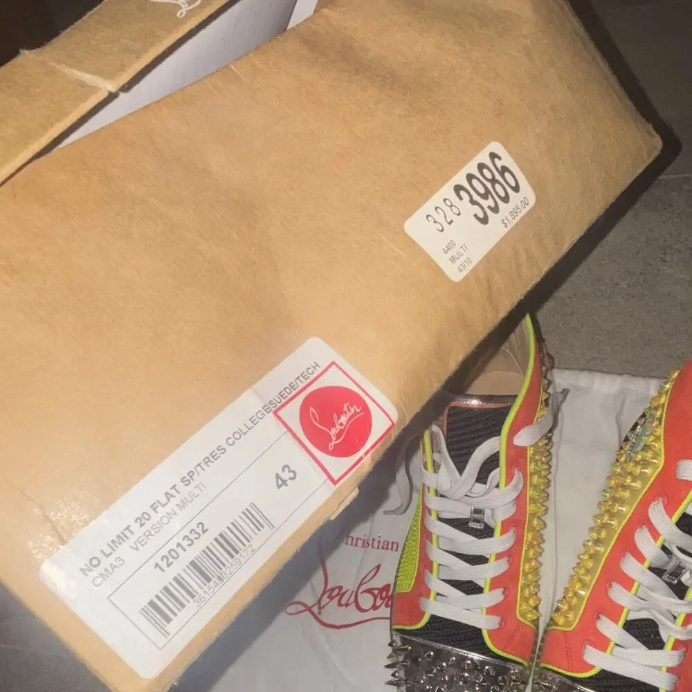 Christian Louboutin Men’s Multicolor Mesh Spiked High-Top Sneakers EU 43